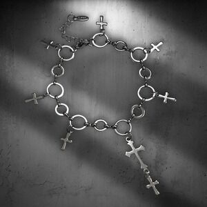 Stainless Steel Open Ring Cross Charm Chain Link Bracelet